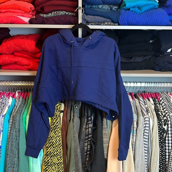 Adidas Ivy Park by Beyoncé navy long sleeve cropped hoodie size XXS NWT - Picture 1 of 3